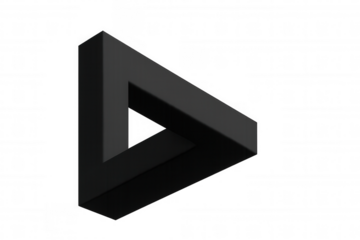 Impossible triangle creating optical illusion, black geometric shape, penrose object on transparent background