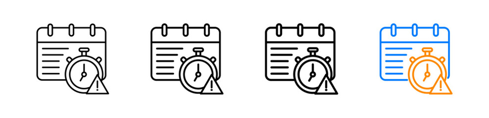 Fototapeta premium Deadline vector outline icon set with line weight and two color variation editable stroke and scalable, ideal for UI, apps, time management, productivity and business.