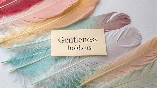 Gentle pastel feathers with an inspiring message of gentleness in a soft and soothing composition for relaxation