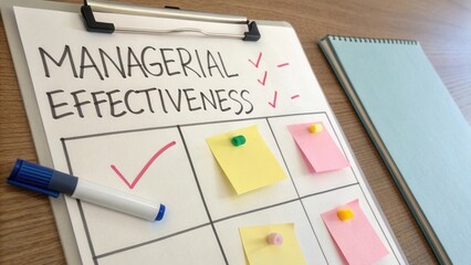 Visual Representation of Managerial Effectiveness with Colorful Sticky Notes and Checklist on Clipboard for Business Use