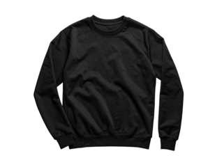 A plain black crewneck sweatshirt displayed on a dark background, showing the texture of the fabric