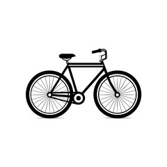 Fototapeta premium Black silhouette of classic bicycle with drop handlebars and padded seat isolated on white background. Concept for eco-friendly transportation, healthy lifestyle promotion and urban mobility solutions