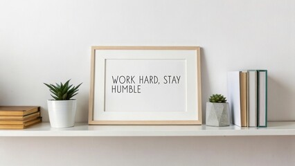 Motivational Quote Art with Minimalist Design, Work Hard Stay Humble, Decorative Wall Frame for Home Office Space