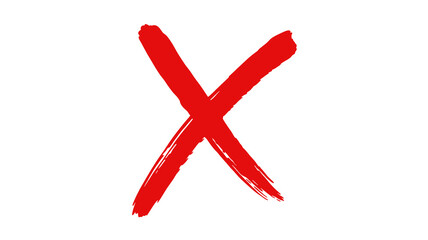 Obraz premium Bold bright red letter x symbol drawn with a thick brush stroke on a stark black background