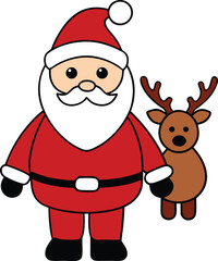 Cute Cartoon Santa Claus and Reindeer Christmas Holiday Vector Illustration