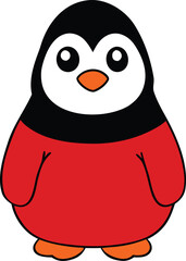 Adorable Red and Black Cartoon Penguin Character Vector Illustration