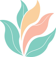 Organic Stylized Foliage Element with Teal, Peach, and Orange Hues