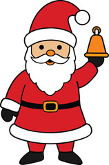 Cute Cartoon Santa Claus Holding Golden Bell Christmas Vector Illustration