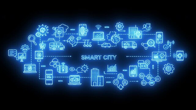 Dynamic neon diagram illustrating an iterative project development process, featuring evaluation, research, and continuous feedback loops for optimization