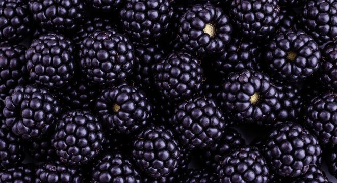 Close up macro view of fresh ripe blackberries filling the frame