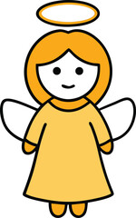 Cute Cartoon Angel with Yellow Dress and Halo Vector Illustration