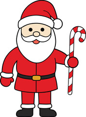 Cheerful Cartoon Santa Claus Holding Striped Candy Cane