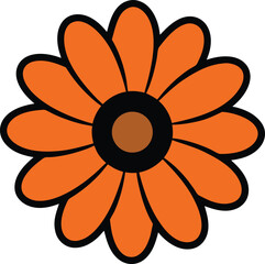 Vibrant Orange Daisy Vector Icon, Retro Flat Style Flower Graphic