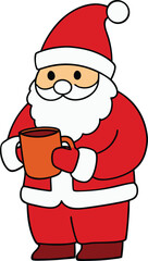 Cartoon Santa Claus Holding Hot Cocoa Mug, Christmas Holiday Vector Illustration
