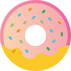 Pink Donut Illustration with Gradient Icing, Colorful Sprinkles, and Yellow Drip Base Vector
