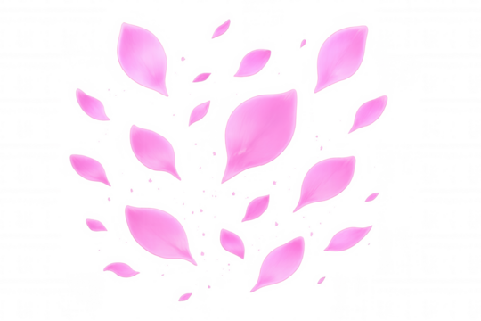 Pink cherry blossom petals falling, soft sakura leaves floating on a transparent background, spring floral design element