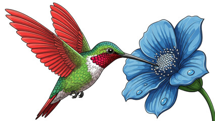 Colorful hummingbird feeding on vibrant blue flower (3)