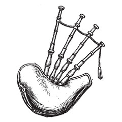 Hand drawn illustration of bagpipes a traditional musical instrument