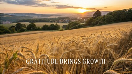 Golden Wheat Field at Sunset with Message of Gratitude and Growth for Inspiring Nature Imagery