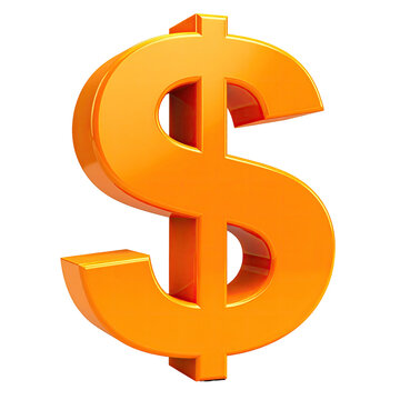 A shiny, orange, three-dimensional dollar sign against a black background