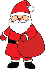 Cartoon Santa Claus Standing with Red Gift Sack, Festive Christmas Vector Illustration