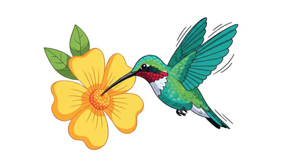 Obraz premium Colorful hummingbird feeding on vibrant yellow flower (2)