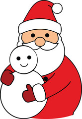 Cheerful Santa Claus Holding Happy Snowman Illustration