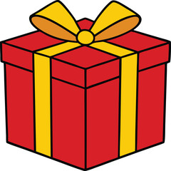 Cartoon Red Gift Box with Yellow Ribbon and Bow Illustration