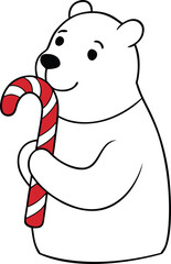 Cute Cartoon Polar Bear Holding Christmas Candy Cane