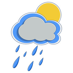 Rainy Day Weather Icon with Sun and Raindrops