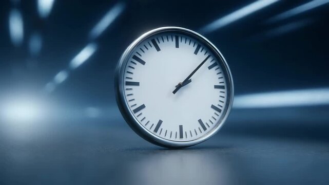 Clock time minimalist modern futuristic round metal wall clock with black hands and hour minute second markers on smooth surface, abstract blur background, contemporary design for office or home - Powered by Adobe