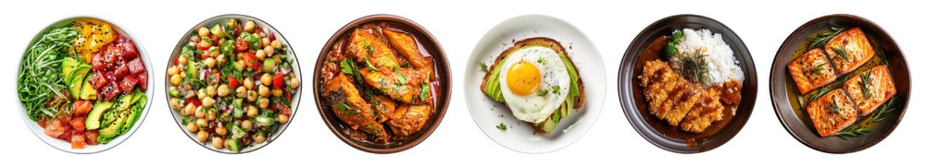 Fototapeta premium PNG Colorful healthy gourmet meal, element set on transparent background