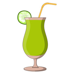 Green tropical cocktail with a kiwi slice and straw
