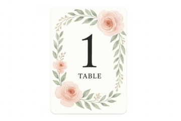 Wedding table number one watercolor floral design