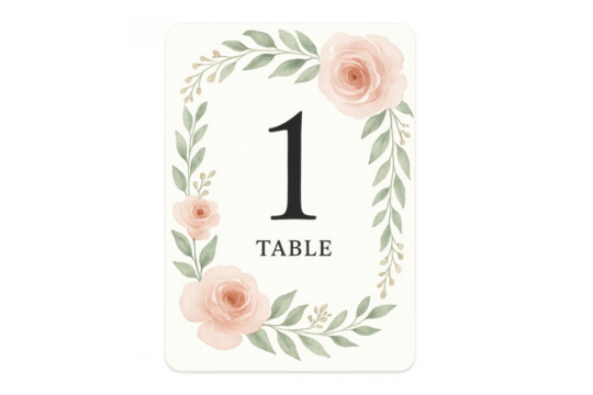 Wedding table number one watercolor floral design