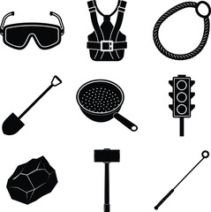 Miner Black vector isolated And White Background