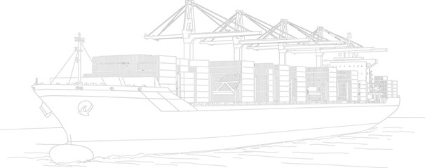 Cargo ship at sea, container vessel with cranes, maritime logistics, global shipping industry, ocean transport, international trade, freight, commerce, export