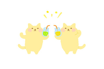 ドリンク持って乾杯するかわいい猫のベクターイラスト素材