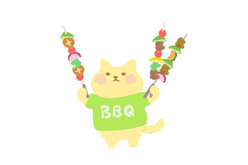BBQ・バーべキューを楽しむかわいい猫のベクターイラスト素材