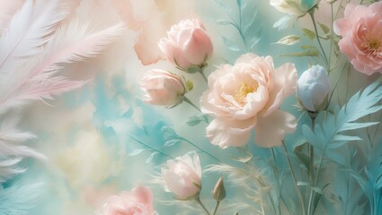 watercolor background with flowers and leaves. Abstract botanical illustration for posters&mdash;generative AI.