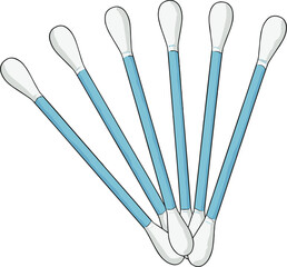 Cotton swabs, blue plastic sticks, white cotton tips, hygiene tools, medical supplies, cleaning accessories, healthcare items, personal care essentials, vector illustration
