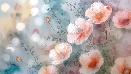 Elegant floral watercolor&mdash;Abstract botanical illustration for generated by AI