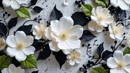 Beautiful floral wallpaper in the white background&mdash;Abstract botanical illustration for generated by AI