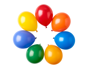 Colorful circle of balloons in rainbow spectrum on transparent background