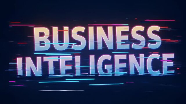 Business Intelligence Digital Glitch Effect Text Animation. - Powered by Adobe