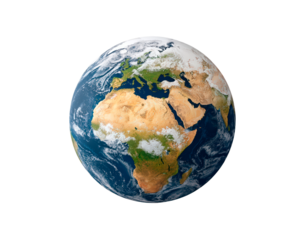 Detailed view of earth's continents on transparent background