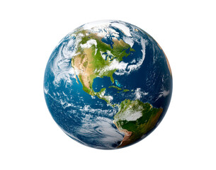 Earth view from space highlighting north and south america on transparent background