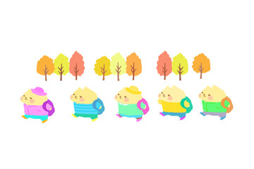 秋の遠足に行く可愛い猫のベクターイラスト素材