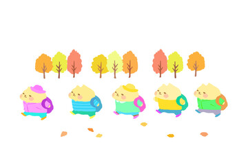 秋の遠足に行く可愛い猫のベクターイラスト素材