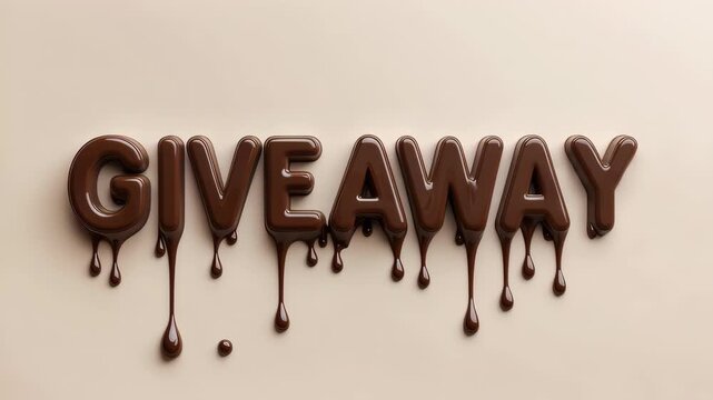3D glossy chocolate drip effect GIVEAWAY in soft beige background
